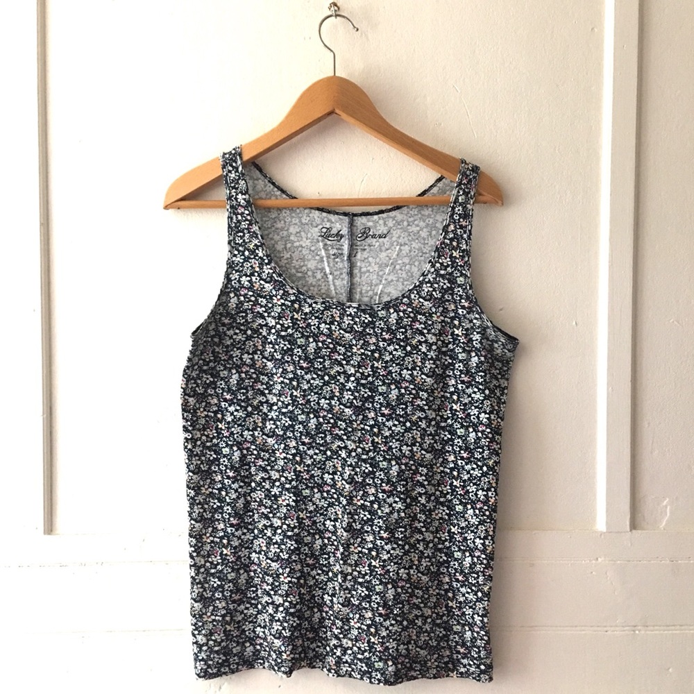 Colorful Navy Floral Ribbed Tank - Lucky Brand